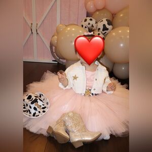 Pink Tulle Dress with White Jacket and Cowgirl Hat